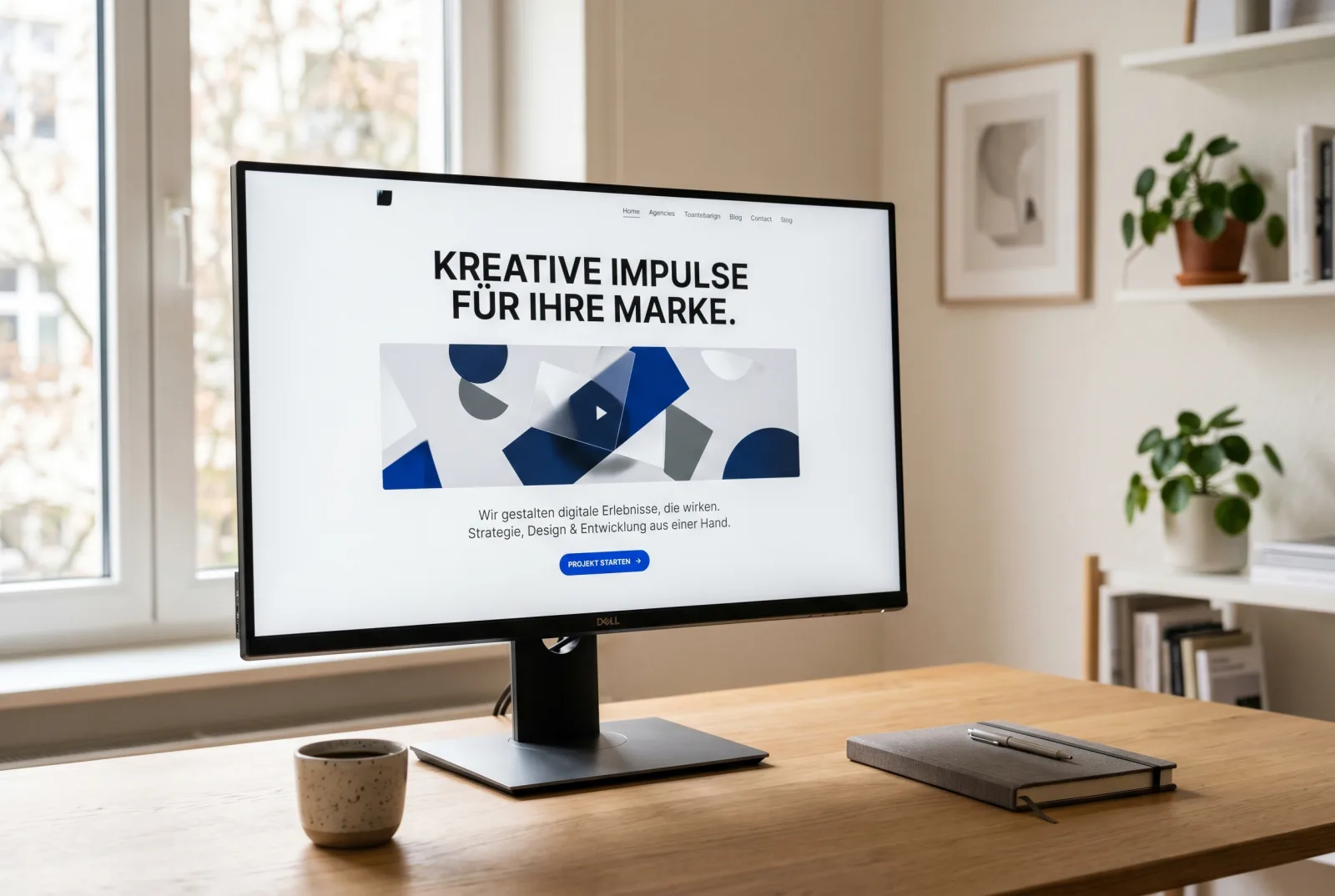 Monitor mit einer fertig gestalteten Website-Startseite
